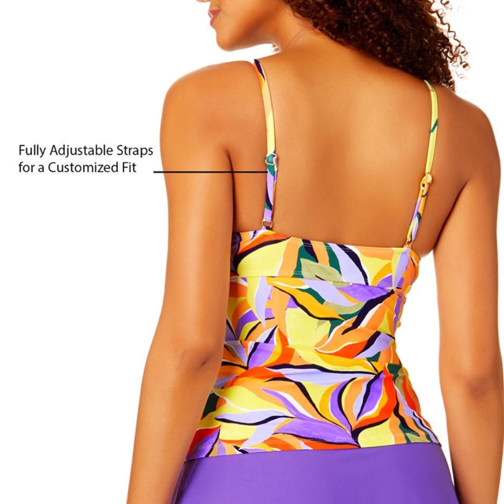 Anne Cole Ladies Tankini Swim Top Multi Trop w/ Black. Size S - Picture 9 of 10